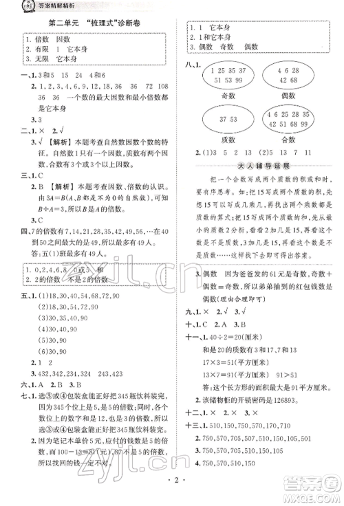 江西人民出版社2022王朝霞考点梳理时习卷五年级数学下册人教版参考答案