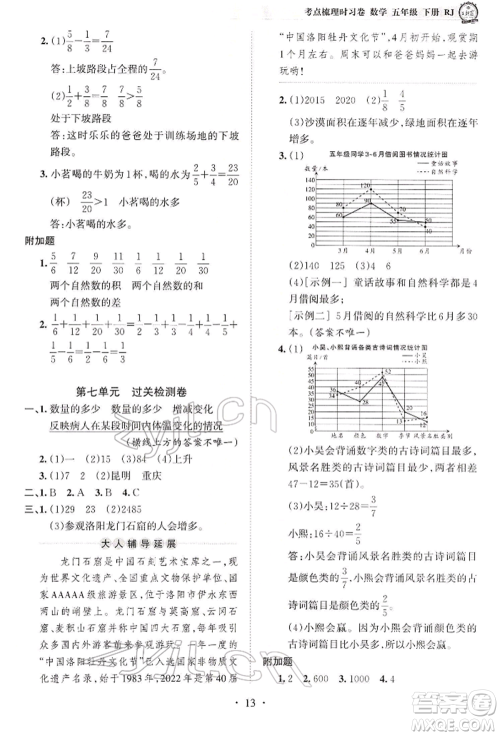 江西人民出版社2022王朝霞考点梳理时习卷五年级数学下册人教版参考答案