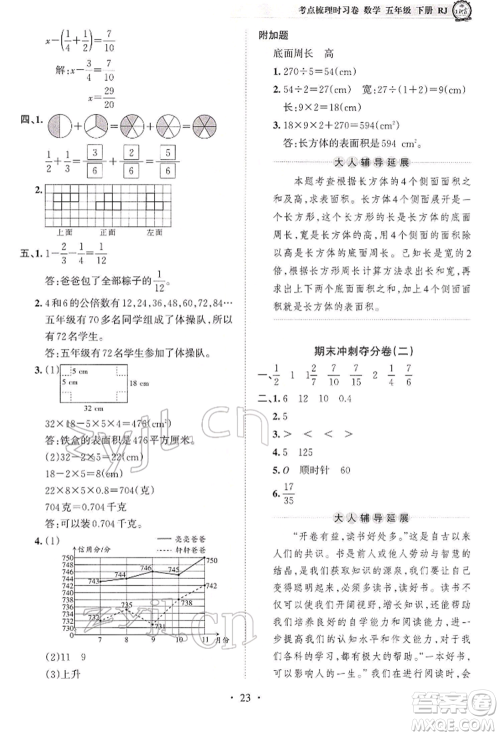 江西人民出版社2022王朝霞考点梳理时习卷五年级数学下册人教版参考答案