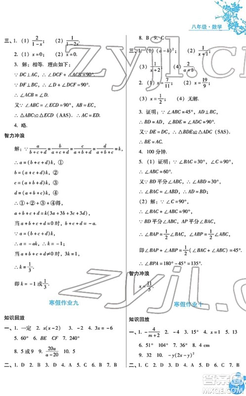 河北少年儿童出版社2022寒假生活八年级数学通用版答案