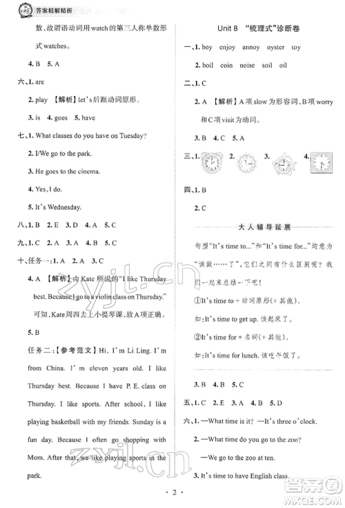 江西人民出版社2022王朝霞考点梳理时习卷五年级英语下册北师大版参考答案