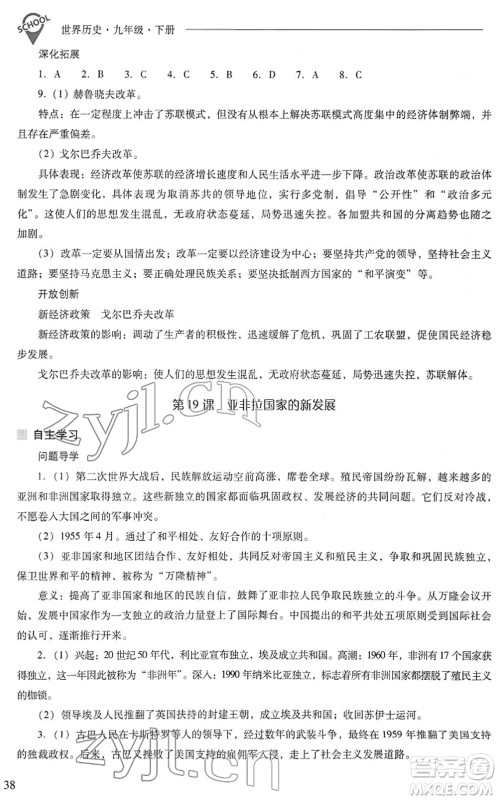 山西教育出版社2022新课程问题解决导学方案九年级历史下册人教版答案