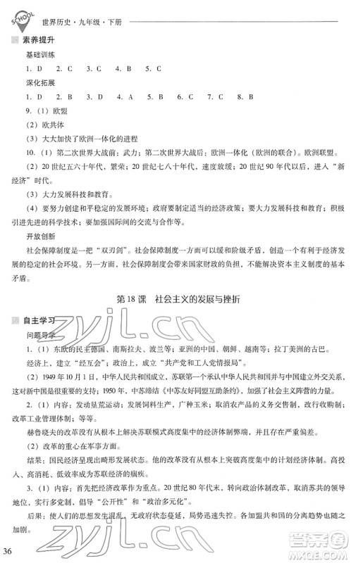 山西教育出版社2022新课程问题解决导学方案九年级历史下册人教版答案