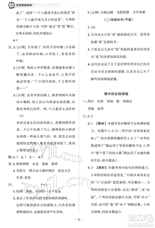 江西人民出版社2022王朝霞考点梳理时习卷六年级语文下册人教版参考答案 江西人民出版社2022王朝霞考点梳理时习卷六年级语文下册人教版参考答案