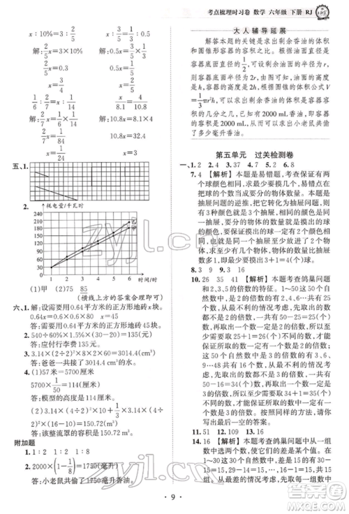 江西人民出版社2022王朝霞考点梳理时习卷六年级数学下册人教版参考答案