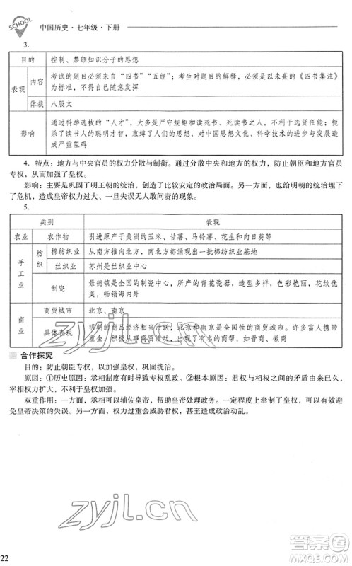 山西教育出版社2022新课程问题解决导学方案七年级历史下册人教版答案 山西教育出版社2022新课程问题解决导学方案七年级历史下册人教版答案
