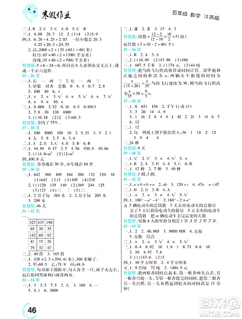 中原农民出版社2022豫新锐寒假作业五年级数学江苏版答案