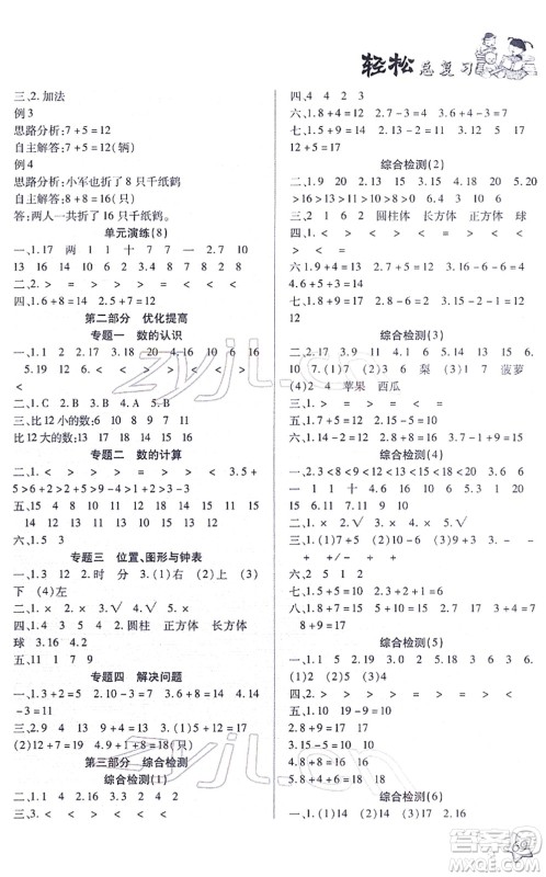 河北科学技术出版社2022轻松总复习假期作业轻松寒假一年级数学通用版答案 河北科学技术出版社2022轻松总复习假期作业轻松寒假一年级数学通用版答案