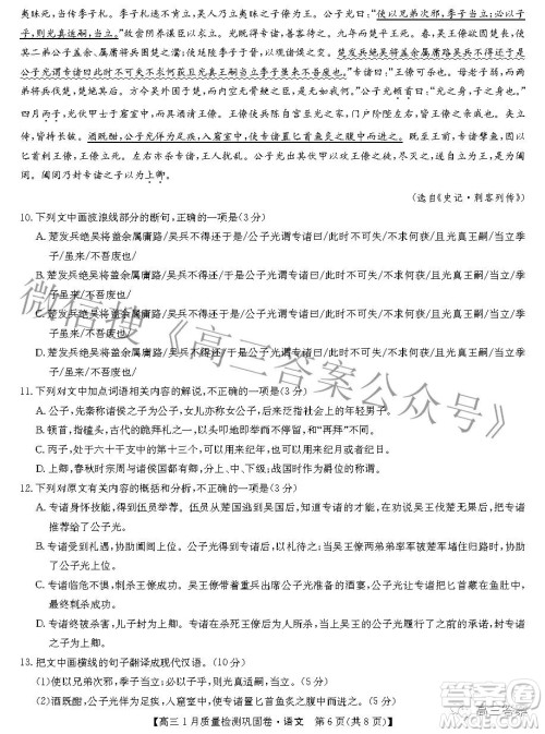 2022九师联盟高三1月质量检测巩固卷语文试题及答案