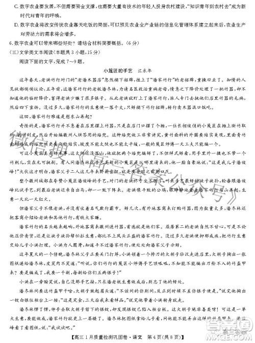 2022九师联盟高三1月质量检测巩固卷语文试题及答案