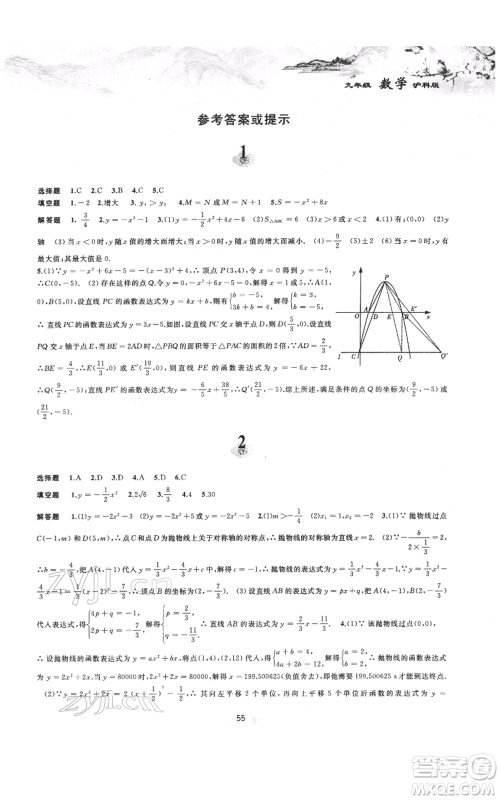 黄山书社2022寒假作业九年级数学沪科版参考答案