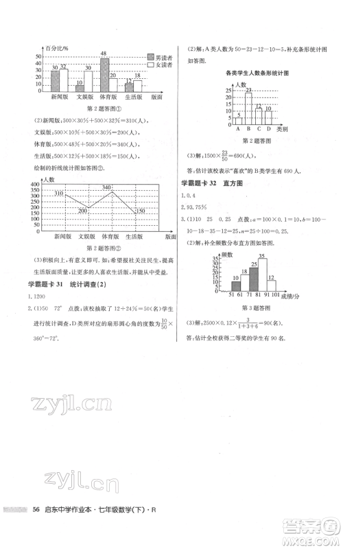 龙门书局2022启东中学作业本七年级数学下册人教版参考答案 龙门书局2022启东中学作业本七年级数学下册人教版参考答案
