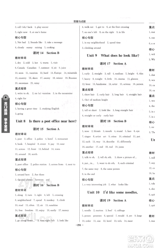 龙门书局2022启东中学作业本七年级英语下册人教版参考答案