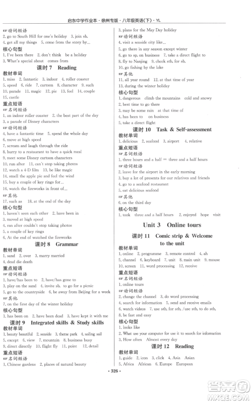 龙门书局2022启东中学作业本八年级英语下册译林版徐州专版参考答案 龙门书局2022启东中学作业本八年级英语下册译林版徐州专版参考答案