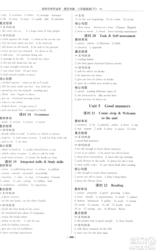 龙门书局2022启东中学作业本八年级英语下册译林版宿迁专版参考答案 龙门书局2022启东中学作业本八年级英语下册译林版宿迁专版参考答案