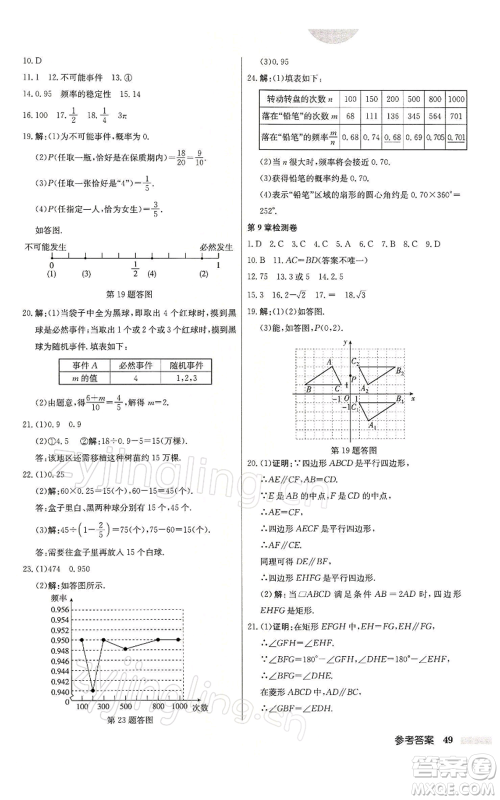 龙门书局2022启东中学作业本八年级数学下册苏科版参考答案 龙门书局2022启东中学作业本八年级数学下册苏科版参考答案
