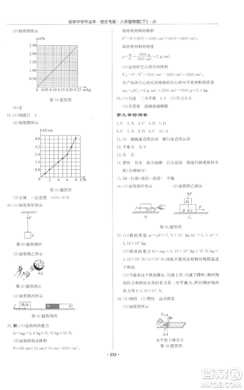 龙门书局2022启东中学作业本八年级物理下册苏科版宿迁专版参考答案 龙门书局2022启东中学作业本八年级物理下册苏科版宿迁专版参考答案