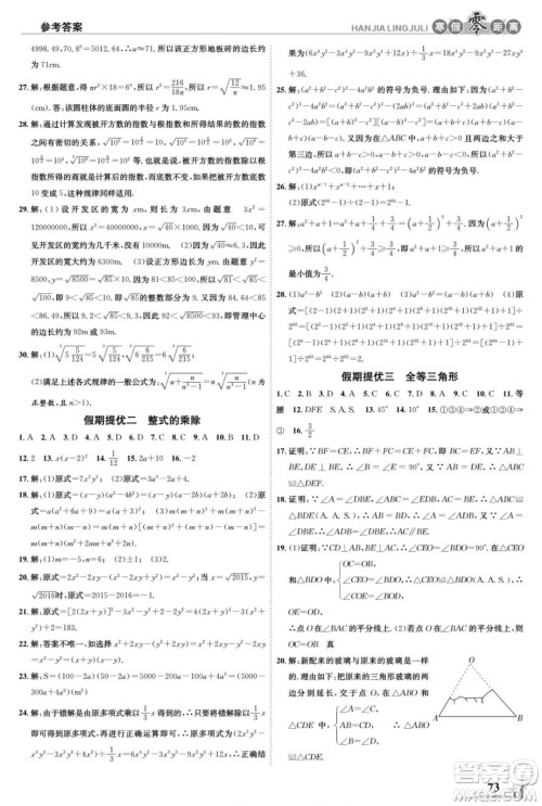 合肥工业大学出版社2022寒假零距离学期系统复习数学八年级HS华师大版答案