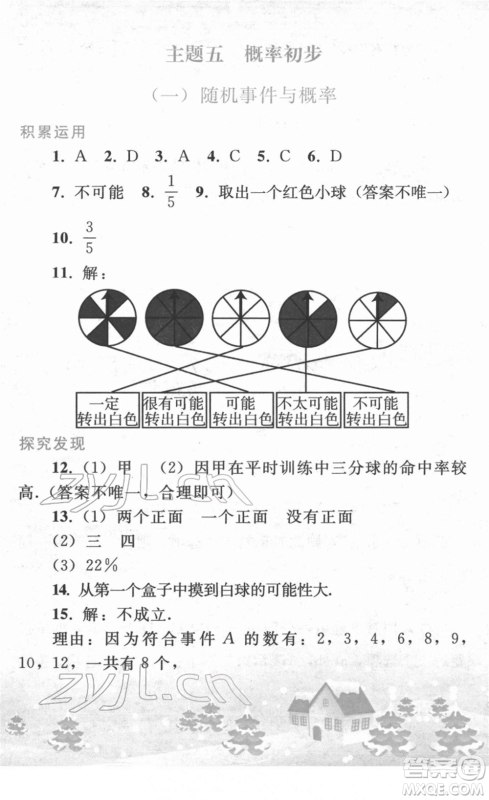 人民教育出版社2022寒假作业九年级数学人教版答案 人民教育出版社2022寒假作业九年级数学人教版答案