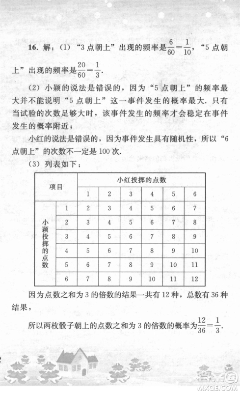 人民教育出版社2022寒假作业九年级数学人教版答案