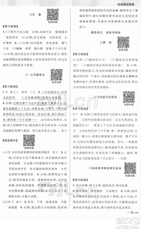 江西教育出版社2022阳光同学寒假衔接四年级语文人教版答案