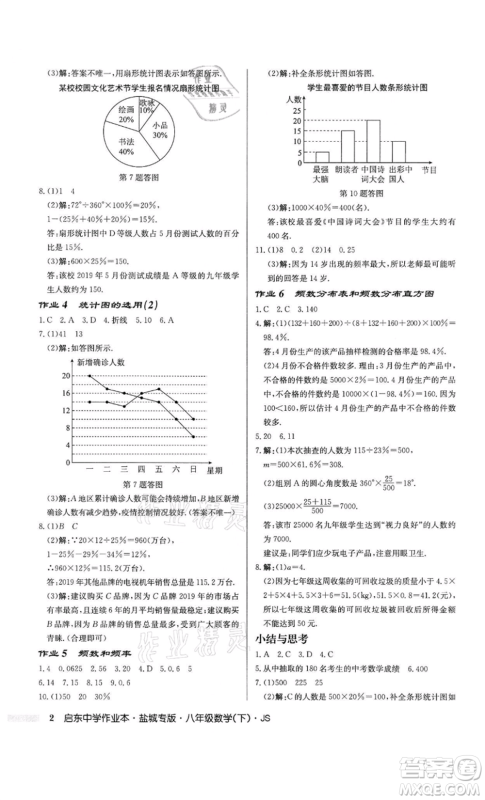 龙门书局2022启东中学作业本八年级数学下册苏科版盐城专版参考答案 龙门书局2022启东中学作业本八年级数学下册苏科版盐城专版参考答案