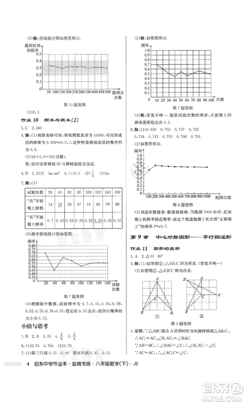 龙门书局2022启东中学作业本八年级数学下册苏科版盐城专版参考答案 龙门书局2022启东中学作业本八年级数学下册苏科版盐城专版参考答案
