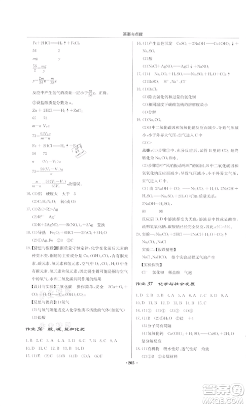 龙门书局2022启东中学作业本九年级化学下册人教版参考答案 龙门书局2022启东中学作业本九年级化学下册人教版参考答案