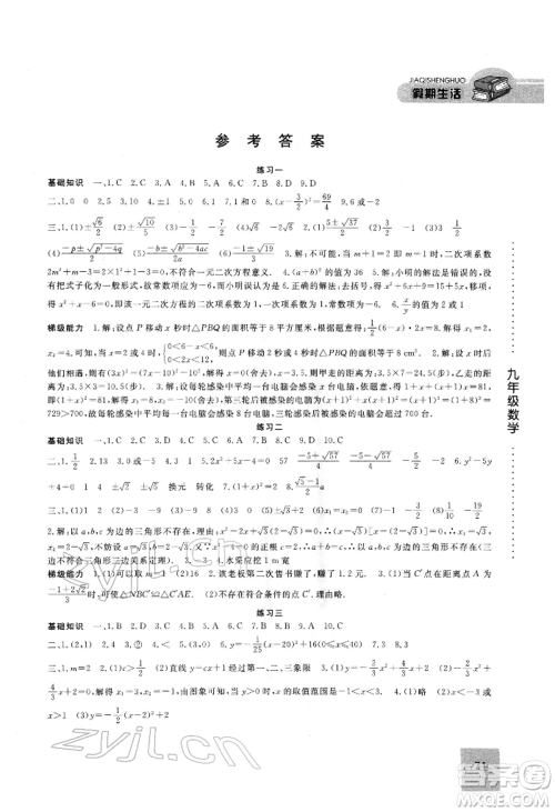 方圆电子音像出版社2022假期生活寒假九年级数学通用版参考答案