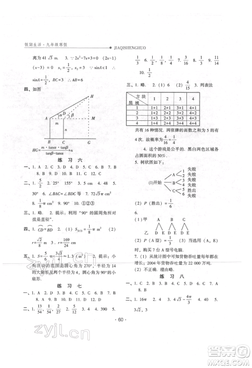 方圆电子音像出版社2022假期生活寒假九年级数学冀教版参考答案