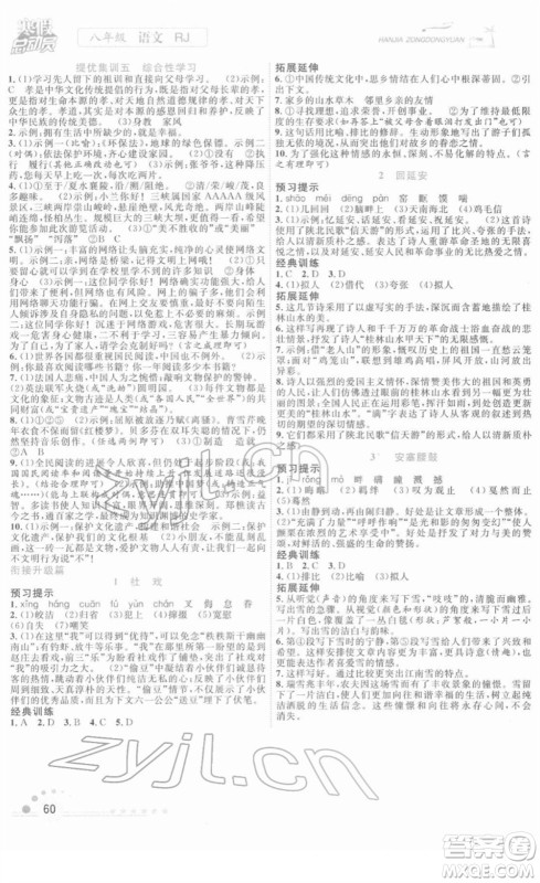 合肥工业大学出版社2022寒假总动员八年级语文RJ人教版答案