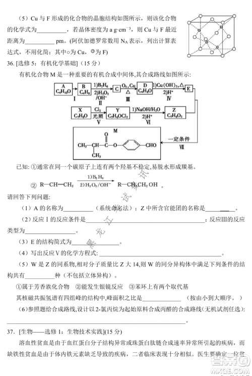 银川一中2022届高三年级第六次月考理科综合试卷及答案