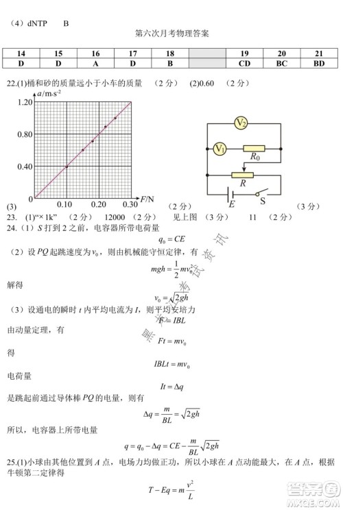 银川一中2022届高三年级第六次月考理科综合试卷及答案