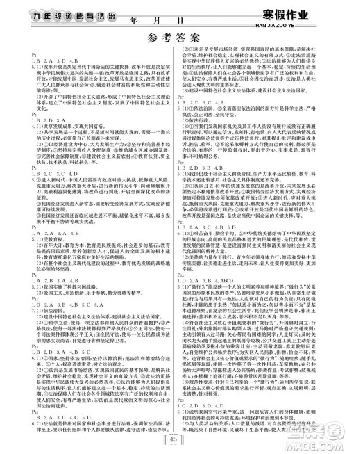 延边人民出版社2022寒假作业快乐假期九年级道德与法治通用版答案