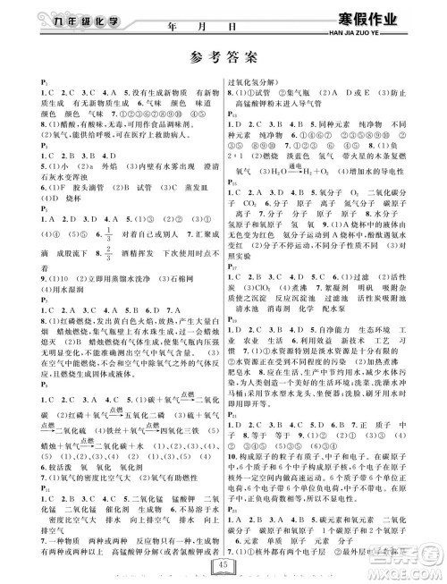 延边人民出版社2022寒假作业快乐假期九年级化学沪教版答案