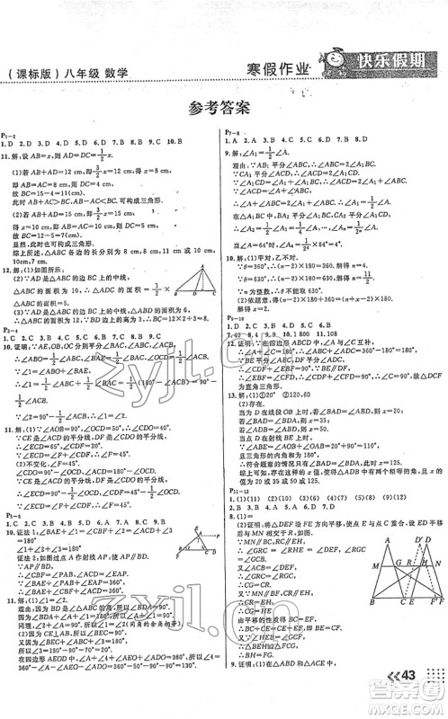 云南美术出版社2022本土假期寒假八年级数学课标版答案