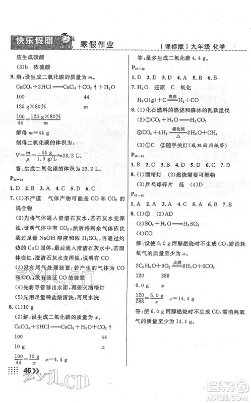 云南美术出版社2022本土假期寒假九年级化学课标版答案 云南美术出版社2022本土假期寒假九年级化学课标版答案