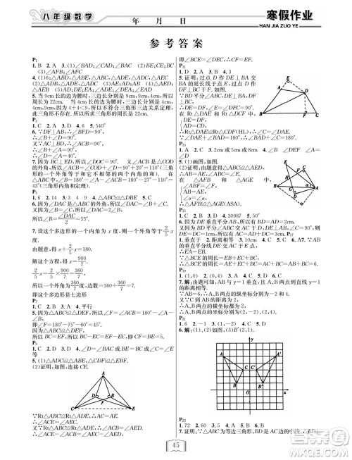 延边人民出版社2022寒假作业快乐假期八年级数学人教版答案