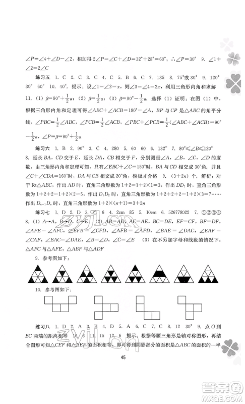 广西师范大学出版社2022新课程寒假作业八年级数学通用版参考答案