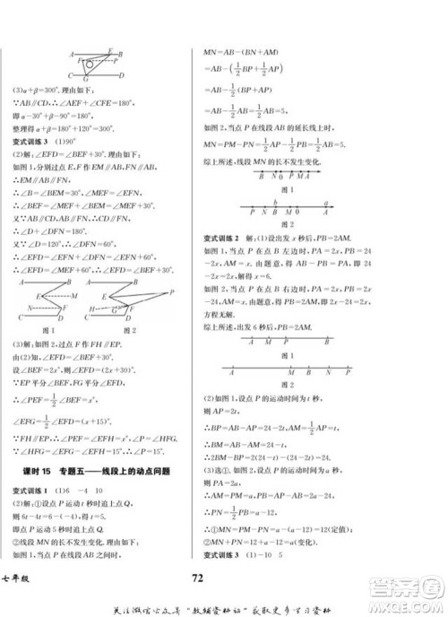 四川师范大学电子出版社2022快乐之星寒假篇七年级数学华师大版参考答案