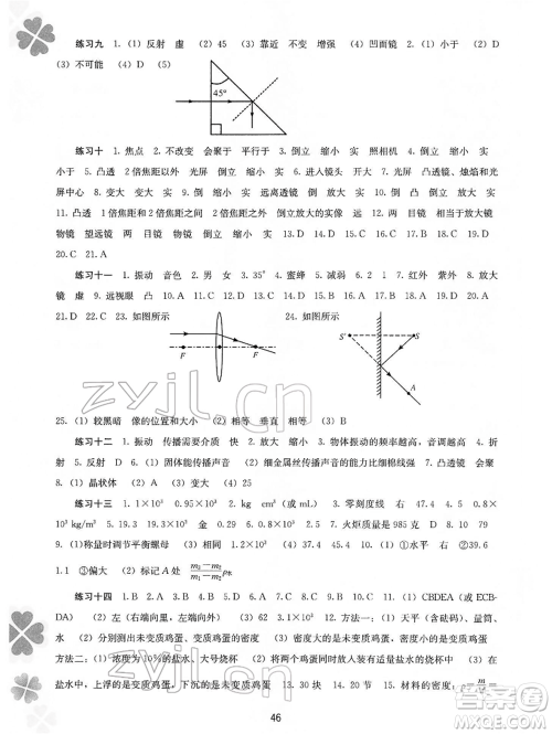 广西师范大学出版社2022新课程寒假作业八年级物理通用版参考答案