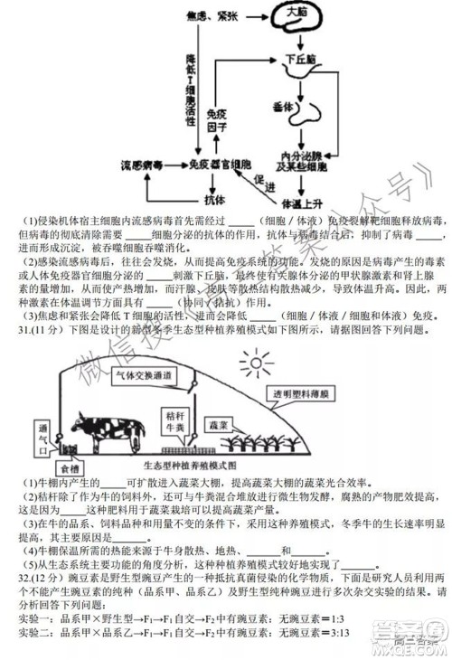 安徽省六校教育研究会2022届高三联考理科综合能力测试答案