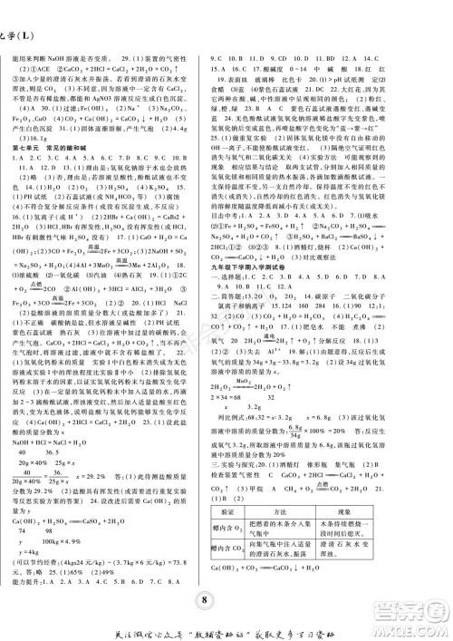 四川师范大学电子出版社2022快乐之星寒假篇九年级化学鲁教版参考答案