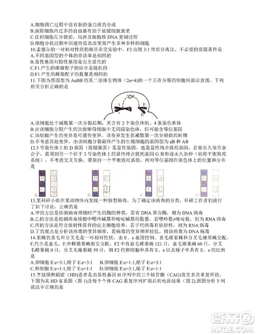 咸阳市2022年高考模拟检测一生物试题及答案 咸阳市2022年高考模拟检测一生物试题及答案