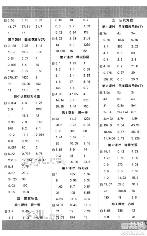 江西教育出版社2022阳光同学计算小达人四年级数学下册BS北师版答案