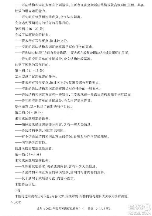 咸阳市2022年高考模拟检测一英语试题及答案 咸阳市2022年高考模拟检测一英语试题及答案