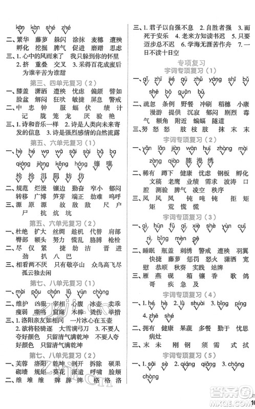 江西教育出版社2022阳光同学默写小达人四年级语文下册人教版答案 江西教育出版社2022阳光同学默写小达人四年级语文下册人教版答案