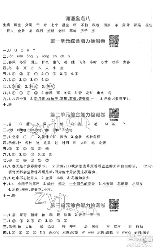 江西教育出版社2022阳光同学课时优化作业一年级语文下册RJ人教版答案 江西教育出版社2022阳光同学课时优化作业一年级语文下册RJ人教版答案