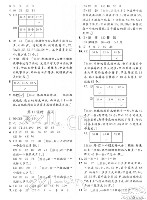 北京教育出版社2022亮点给力提优课时作业本一年级数学下册江苏版参考答案