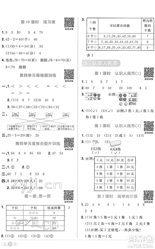 江西教育出版社2022阳光同学课时优化作业一年级数学下册RJ人教版菏泽专版答案